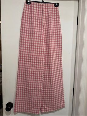 NWOT Zara Pink and White Gingham Work Pants Size XS